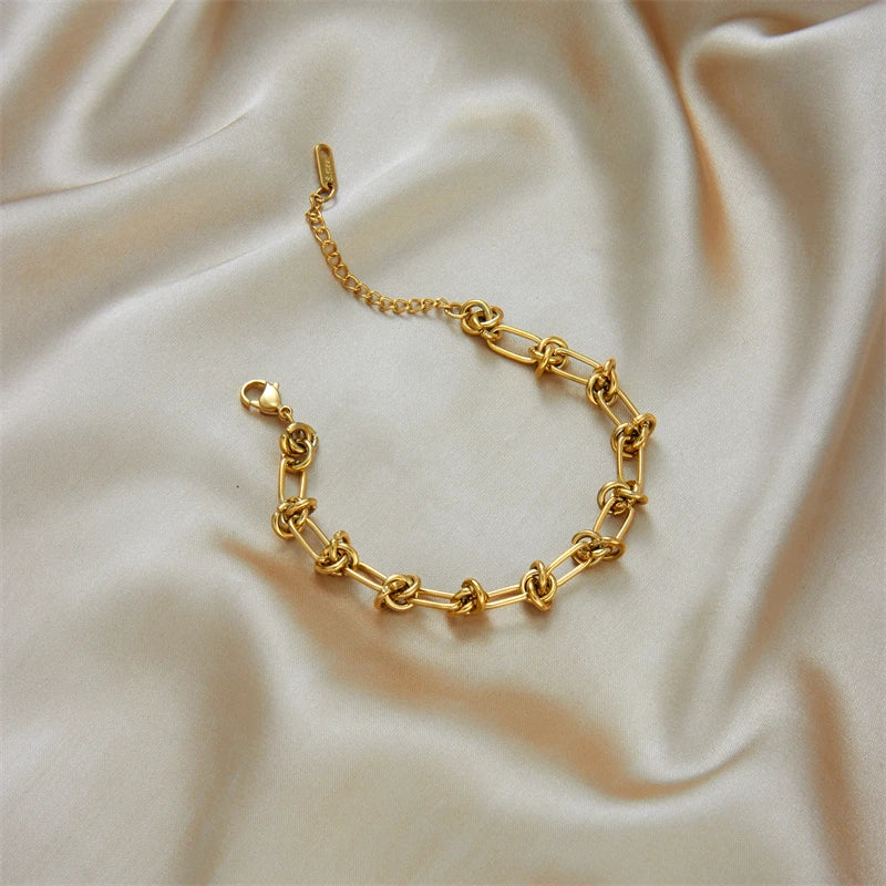 Stainless Steel Gold Silver Color Twist Knot Necklace Bracelets For Womens Girl New Fashion Non-fading Jewelry Set Oasis Select