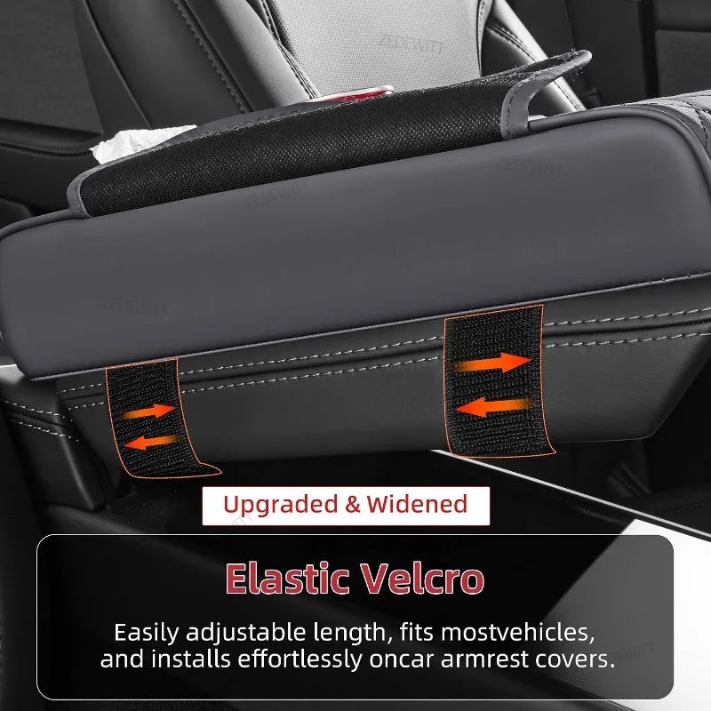 Universal PU Leather Car Center Console Armrest Cushion Durable Thick Memory Cotton Cup Holder Tissue Box Elbow Support Pro Pad Oasis Select
