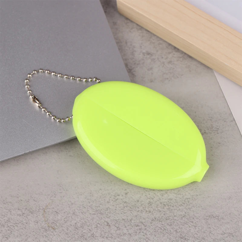 Small Oval Coin Purse Mini Earrings Rings Storage Box With Chain Solid Color PVC Fashion Portable Bag Pendant Oasis Select Light green