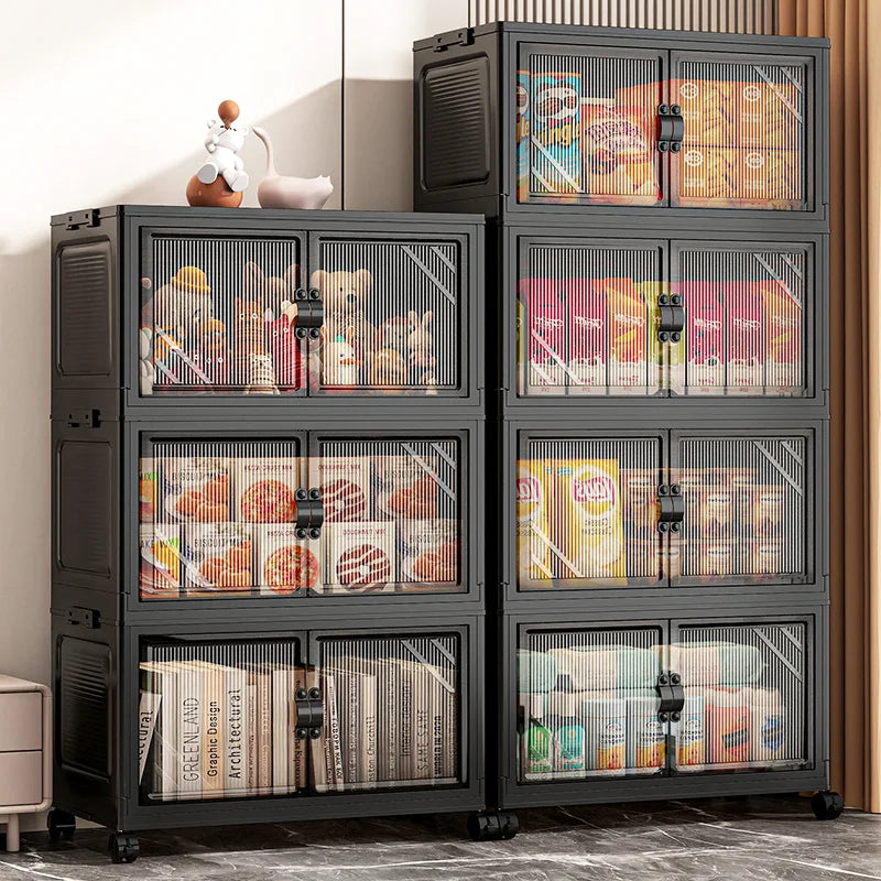 22.4 Inch Foldable Storage Box,Double Doors Multi-Layer No Assembly Organizer for Drinks/Snacks/Toys/Daily Items,Space-Savining Oasis Select