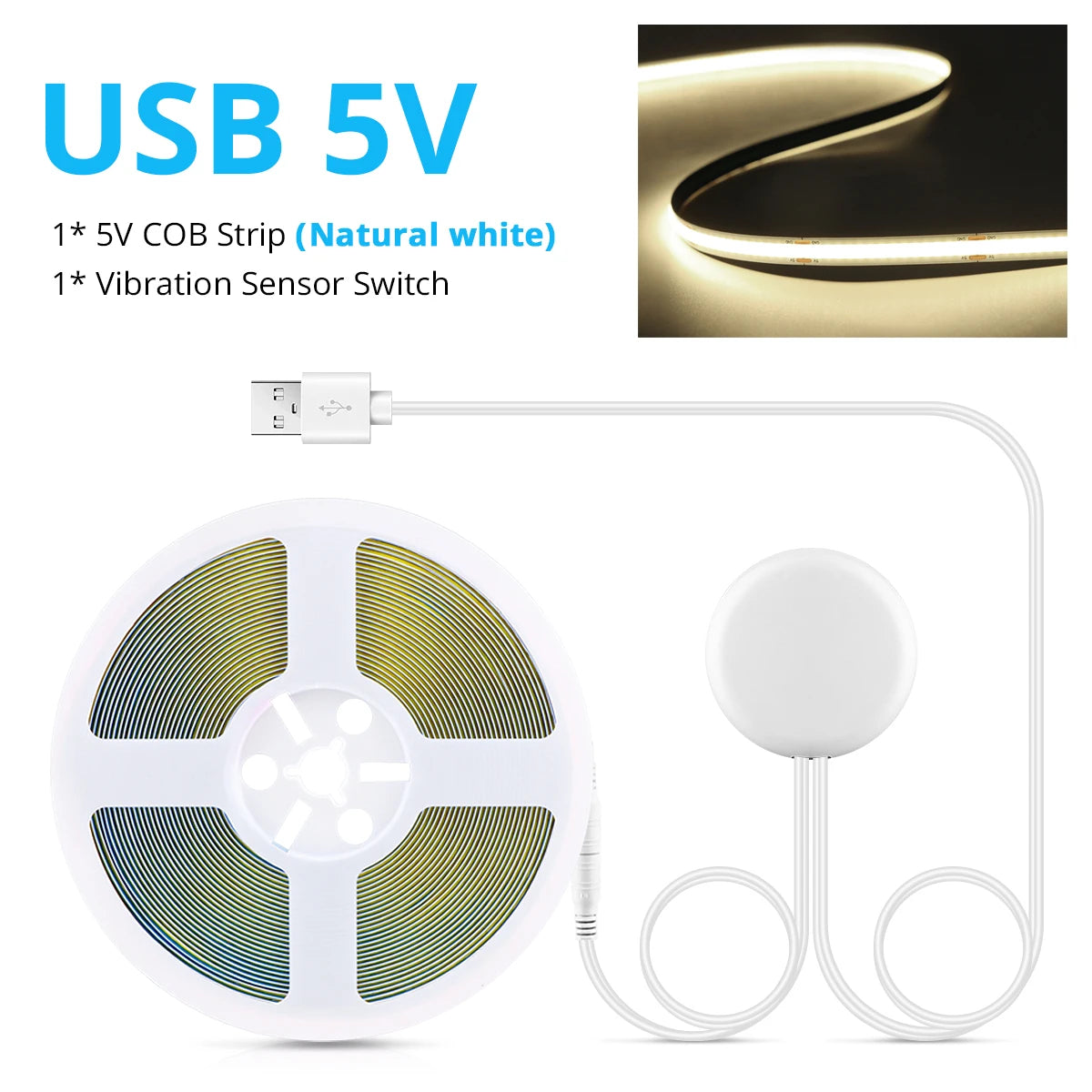 Interesting USB Lamp Two Times-Tap Activated Vibration Induction Swtich,COB Ribbon Flexible installation for Desk/Cabinet/Mirror Oasis Select Natural White 5m