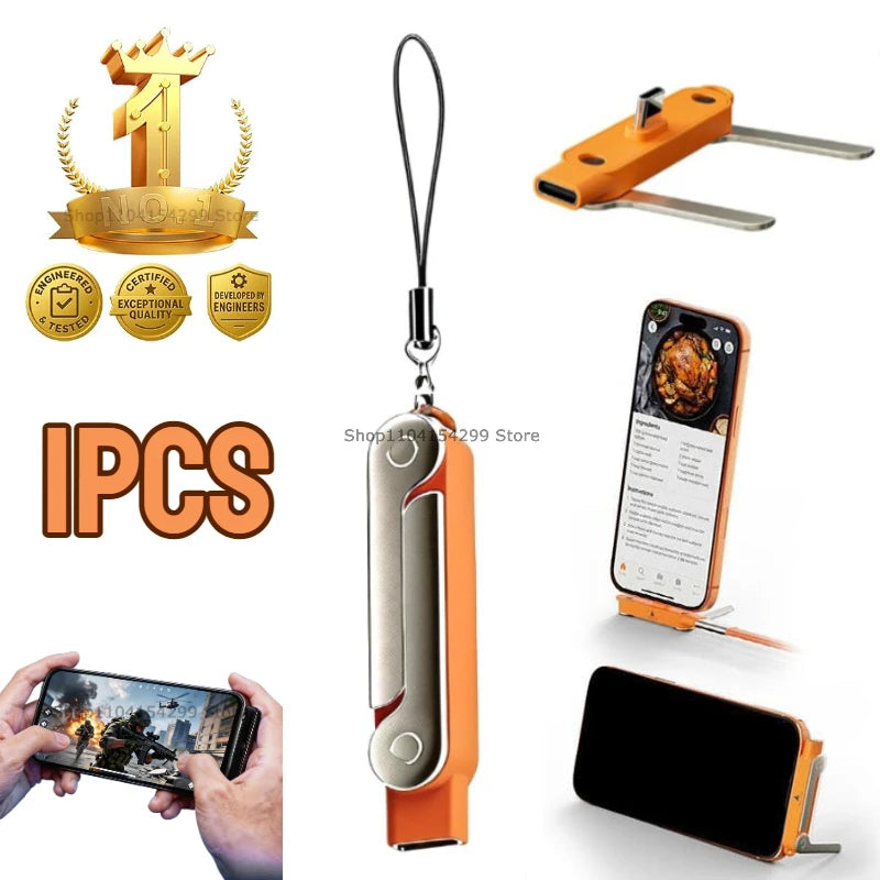 USB Type C Flat Charger Charging Cable C Kick Cable Stand with Invisible Support Foldable Phone Holder 240W Charge Wire Bracket Oasis Select Orange-1PCS