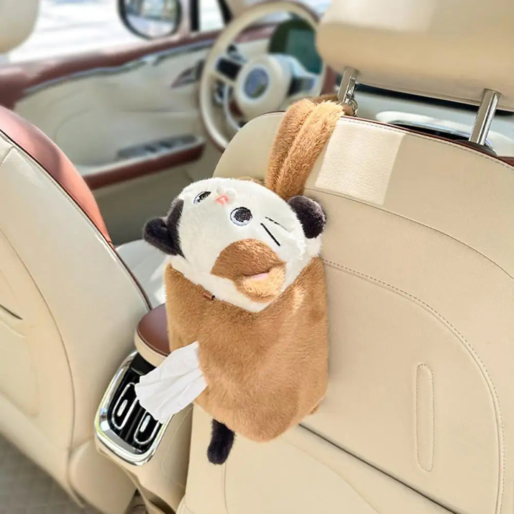 Cute Cat Plush Car Tissue Box Holder – Hanging Dispenser