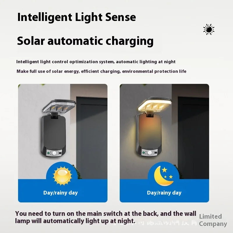 Solar - Powered Folding Outdoor Courtyard Wall Lamp with Human - Body Sensor and Wall - Washing Function Oasis Select