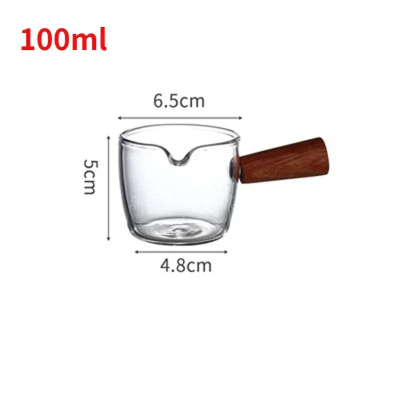 50/75ml Espresso Measuring Cup with Wood Handle Glass Single Mouth Mini Milk Jug Multi-function for Household Coffee Supplies Oasis Select 100ml