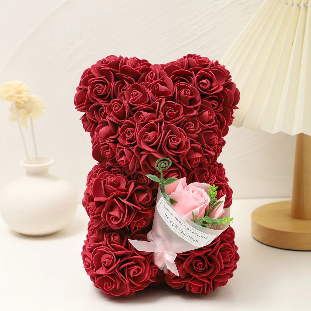 Foam rose teddy bear carry bouquet. Ideal for weddings, Mother's Day, thank you to nurses/teachers or other celebrations! Oasis Select Burgundy
