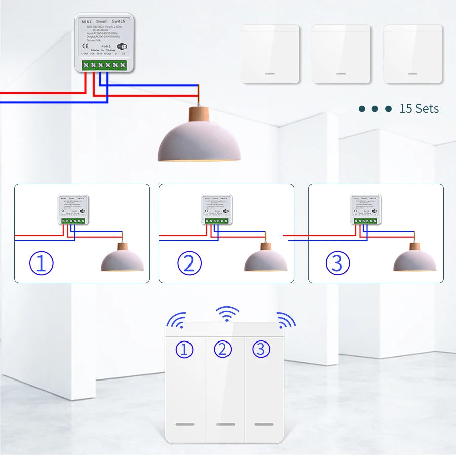 Tuya WiFi Smart Switch 433MHz 1/2/3 Gang – Alexa & Google Home Smart Wall Switch Oasis Select
