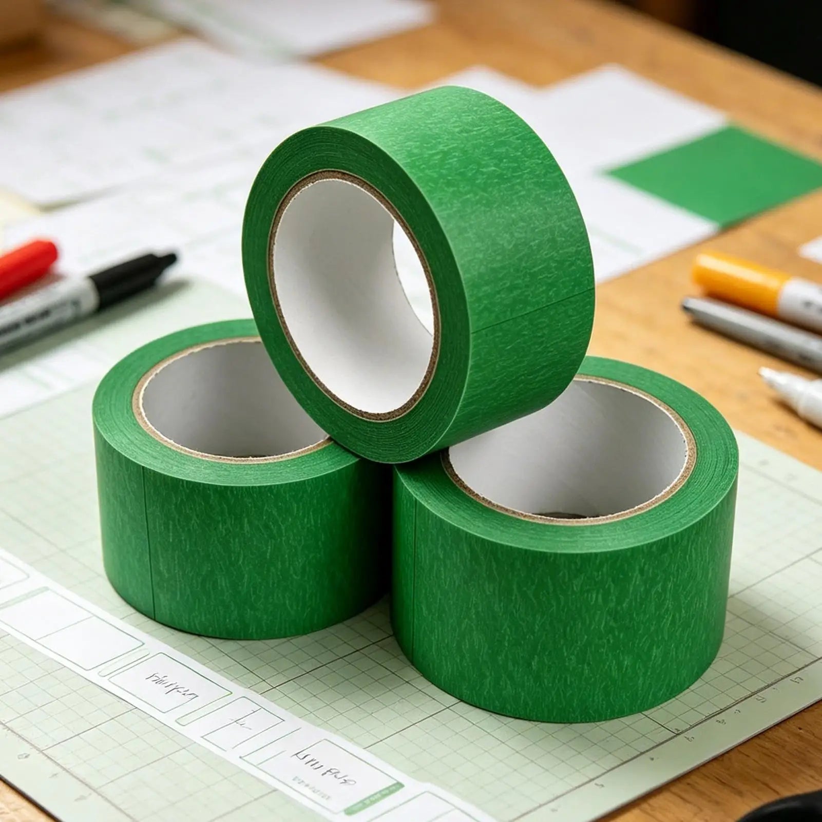 Green Painter's Masking Tape 3 Rolls – Clean Edge, Residue-Free