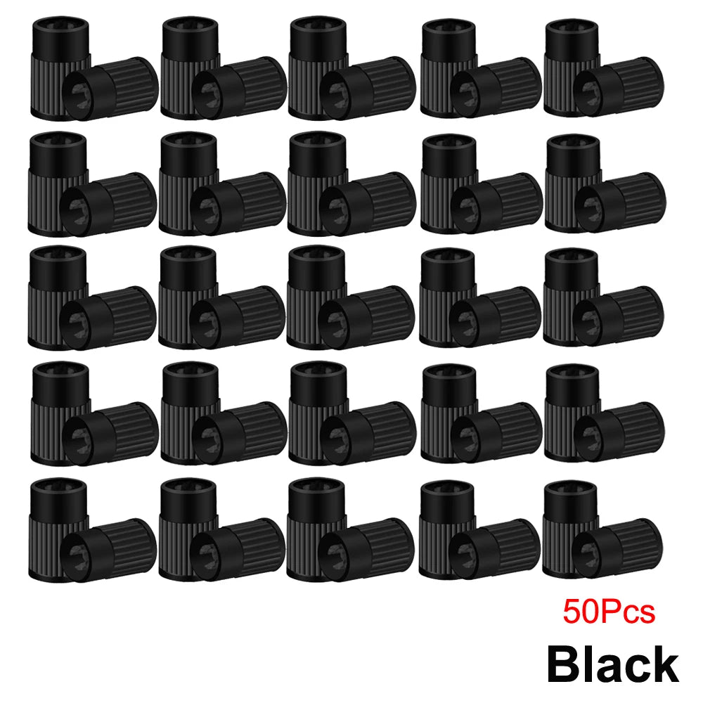Tire Stem Valve Caps with Valve Core Remover Tool Plastic Dust Caps Universal for Cars, Bike and Bicycle, Trucks, Motorcycles Oasis Select Black-50Pcs