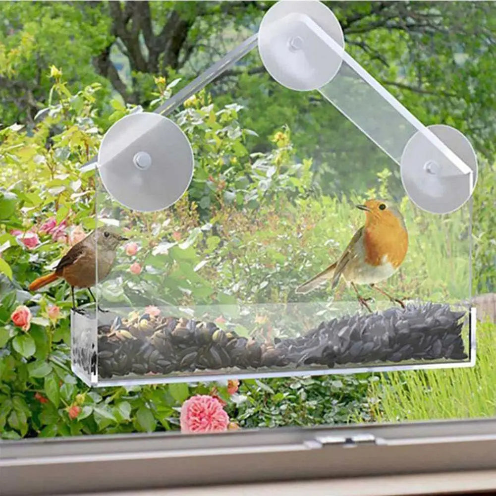 Acrylic Bird Feeder Clear Window Outside Hanging Bird Feeder House with Suction Cup for Garden Outdoor Backyard Wildlife Birding Oasis Select