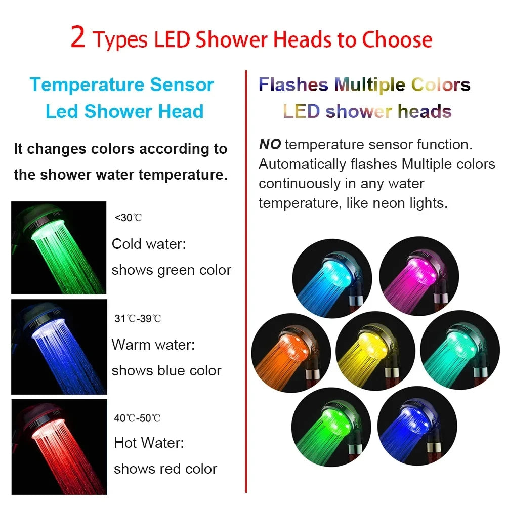 New 3/7 Colors Digital Temperature Display LED Shower Head High Pressure Shower Turbo Bathroom Hand Hose Set Showerhead Nozzle Oasis Select