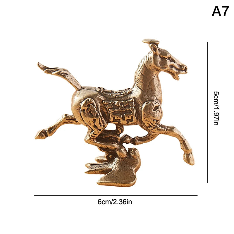 Brass Horse Figurines Chinese New Year Zodiac Horse Ornament Feng Shui Lucky Statue Home Office Desktop Decoration Crafts Oasis Select A7