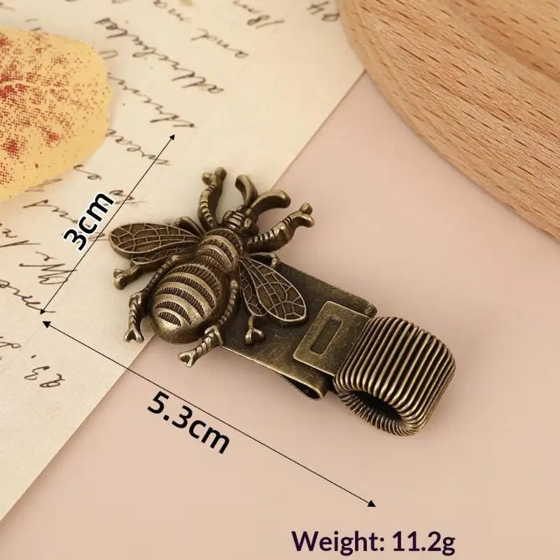 Retro Insect Pattern Metal Pen Clip 1pc Spring Loaded Holder Anti-slip Stationery for School Students Notebook Journal Oasis Select A