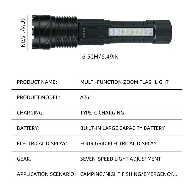 Portable Rechargeable Bright Household LED Lamp P50 COB Strong Light Flashlight Built in Battery with Power Display Oasis Select