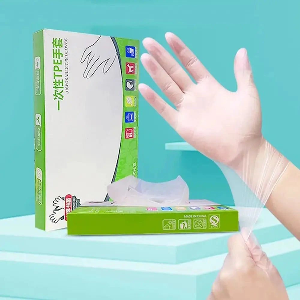 100Pcs Food Grade TPE Disposable Gloves Household Acid Work Safety Cleaning Gloves Transparent Non-Slip Latex Free Gloves Oasis Select