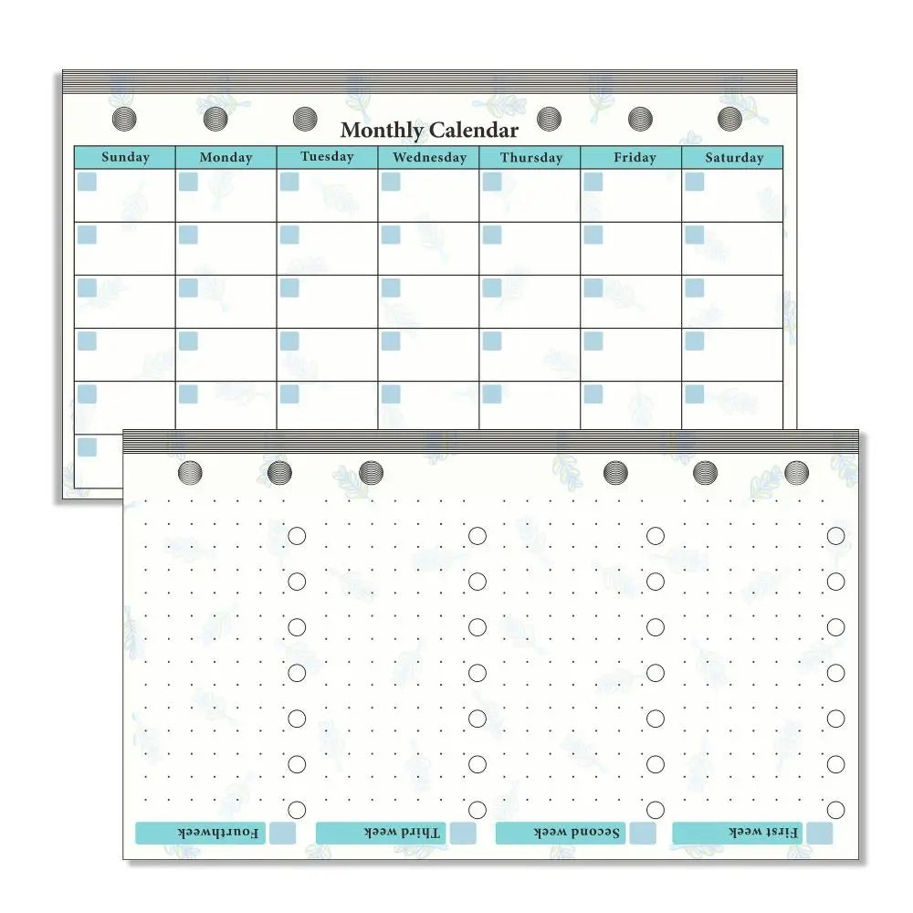 Weekly Monthly Planner Inside Paper Stationery Paper Refill Inner Pages Spiral Binder Paper A6 Loose Leaf Paper Budget Pages Oasis Select 14 sheets-B(Monthly)