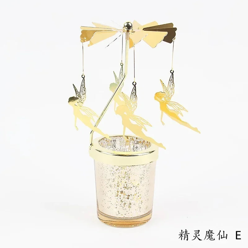 Gold Romantic Rotating Candlesticks Home Christmas Party Decoration Snowman Rotation Spinning Carrousel Tea Light Candle Holder Oasis Select E