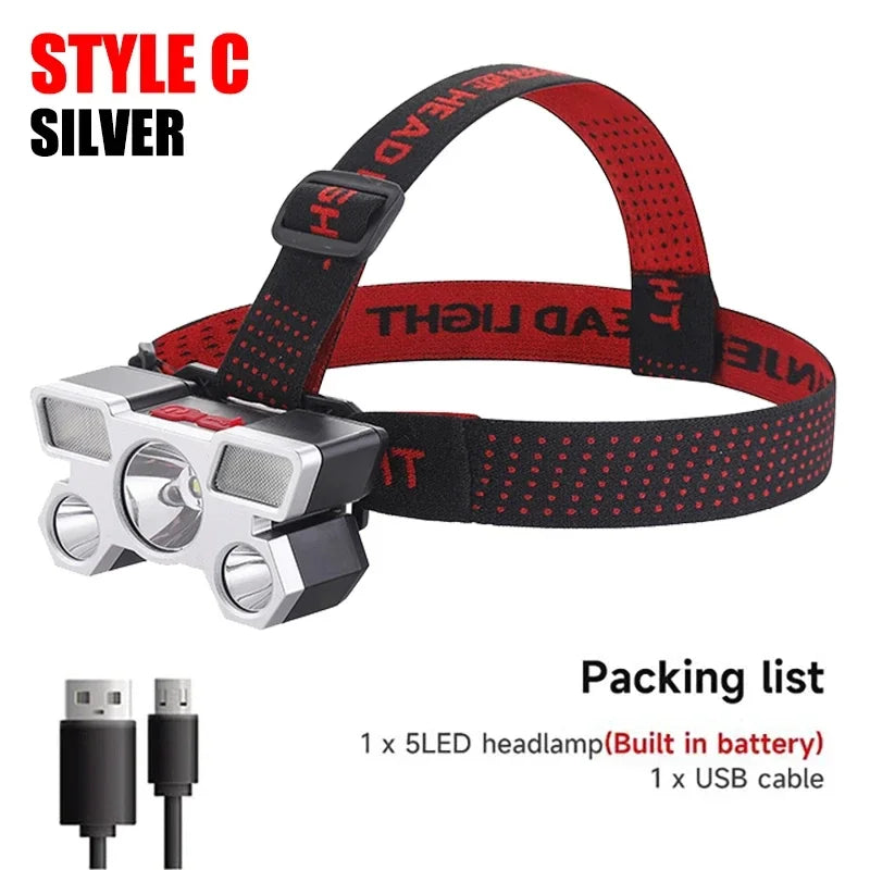 ESMARTER 5-LED Rechargeable Headlamp | Waterproof, 4 Modes