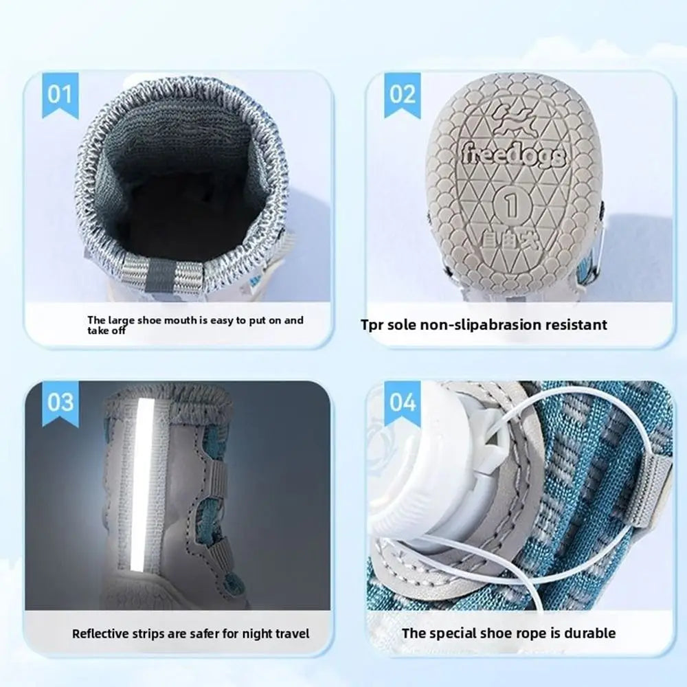 4Pcs/Set Fashion Breathable Button Dog Shoes Anti-slip Comfortable Dog Footwear Soft Sole Reflective Dogs Mesh Shoes Summer Oasis Select