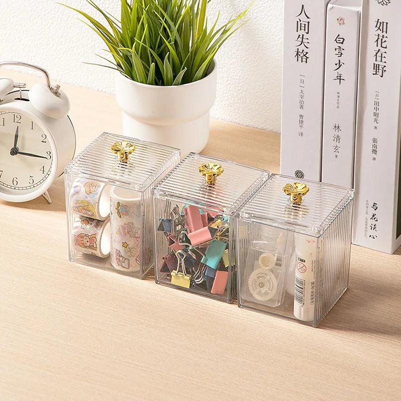 Makeup Storage Organizer Bathroom Jar Cotton Swab Storage Acrylic Square Container Cotton Puff Storage Box Cosmetic Cotton Box Oasis Select