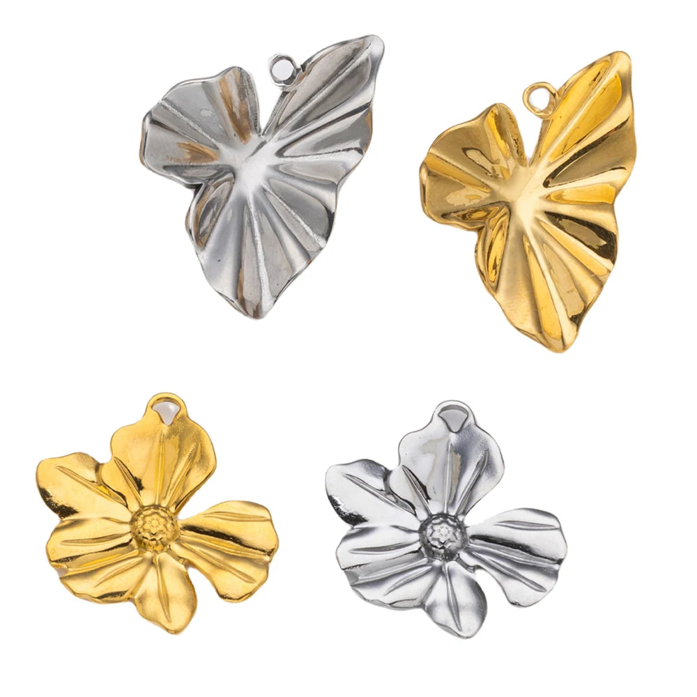 5pcs Large Stainless Steel Flower Charms Pendants Bulk for DIY Necklace Earring Bracelet Jewelry Crafts Making Accessories Oasis Select