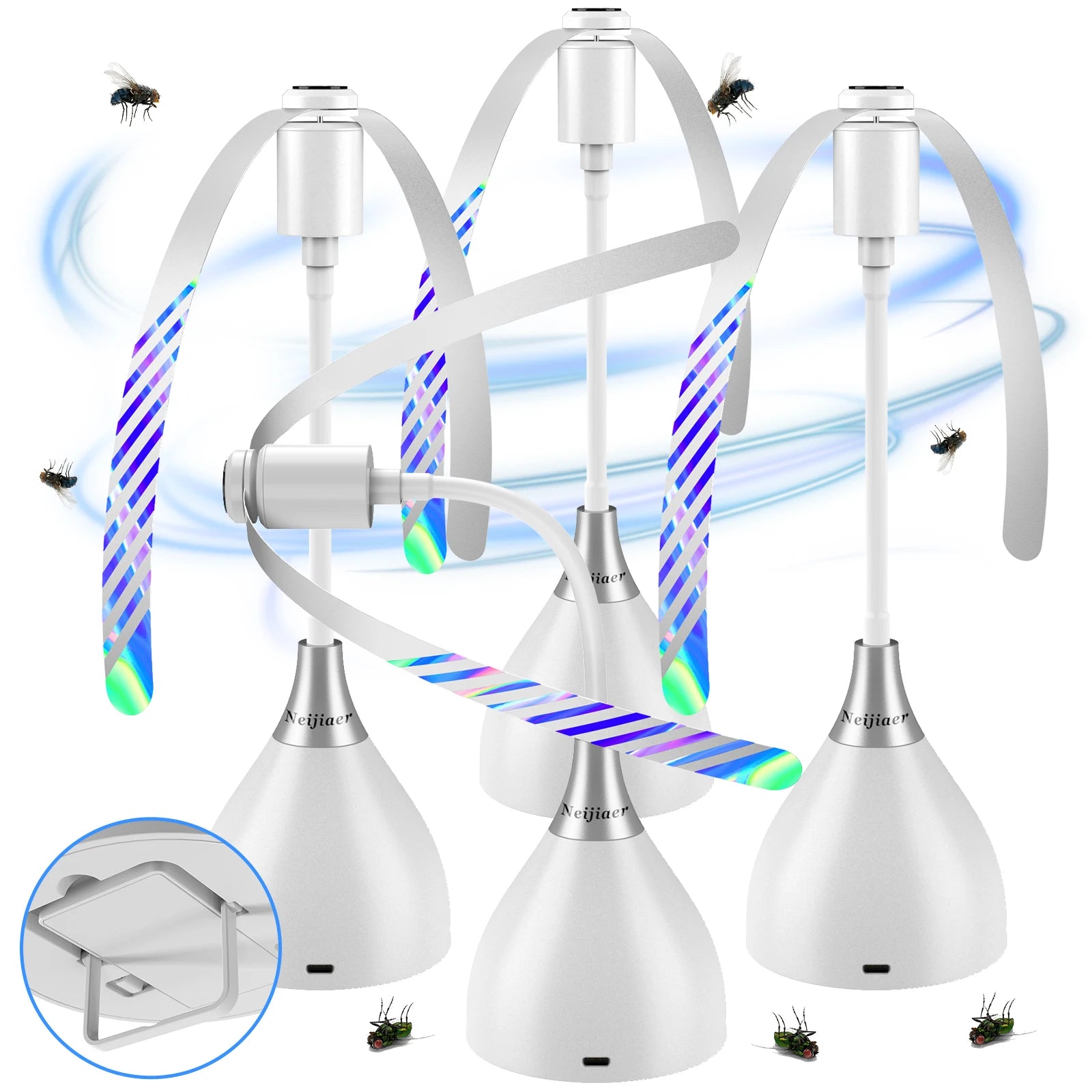 Fly Fans for Tables, Fly Repellent Fan with Soft Blades, USB or Batteries Powered, Soundless and Portable, for Picnic BBQ Party Oasis Select 4pcs-White