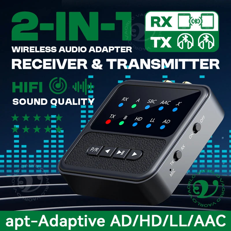 2 in 1 aptX Bluetooth 5.4 Audio Transmitter Receiver 3.5MM AUX RCA aptX-Adaptive AD/HD/LL AAC HiFi Stereo Music Wireless Adapter Oasis Select