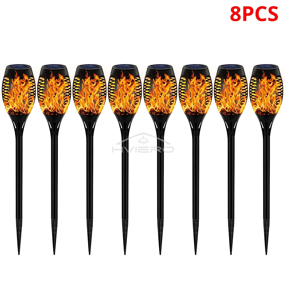 Solar Flame Torch Lights 12 LED Flickering Garden Path Lamps