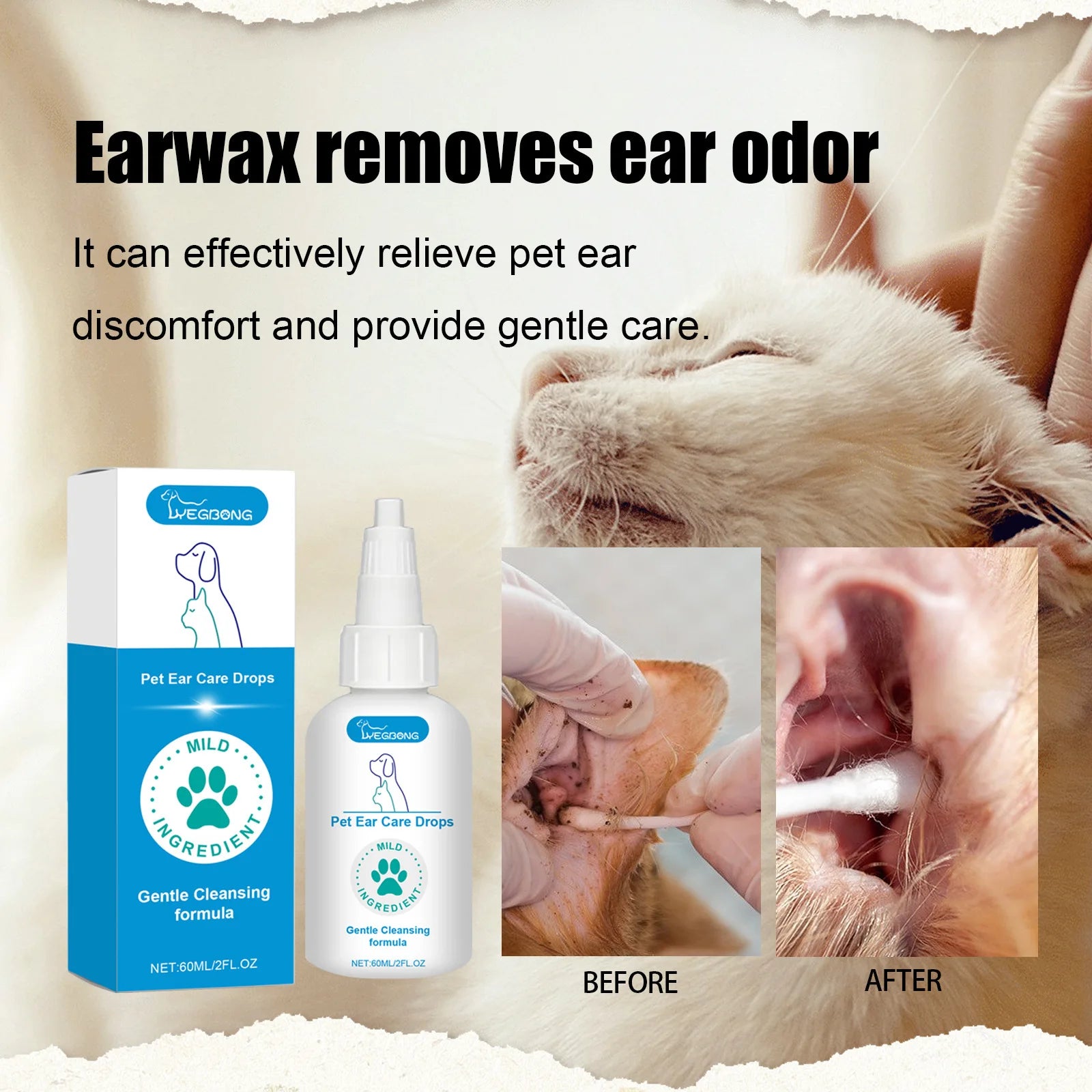 Pet Ear Care Drops for Dag Cat Gently Clean the Ears Remove Ear Mites Relieve Itching Reduce Odor Prevent Dryness Pet Ear Care Oasis Select Default Title