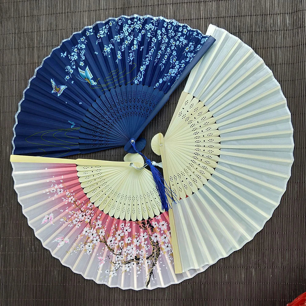 Chinese Engraved Folding Hand Fan Wooden Shank Classical Dance Tassel Fan Wedding Birthday Party Favor Fan Decor Gifts For Guest Oasis Select