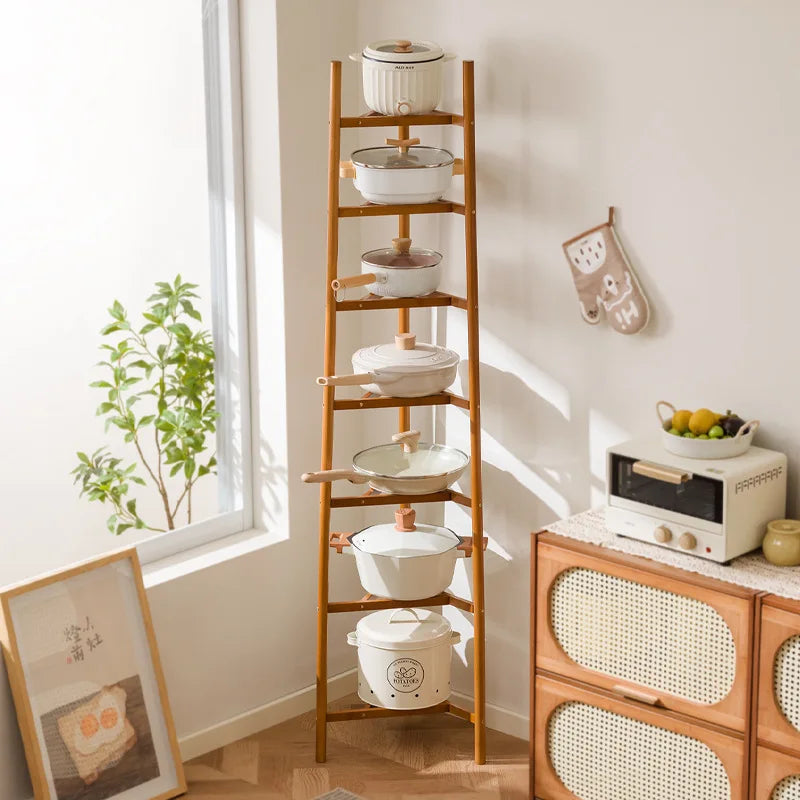 Kitchen rack Household multi-functional pot storage rack Floor-to-ceiling crevice crevice rack Layered pot rack Oasis Select