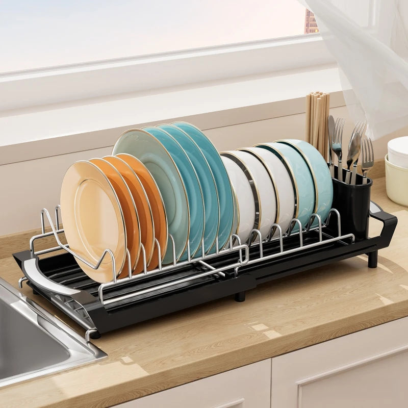 Retractable Dish Drain Rack Kitchen Knives and Forks Chopsticks Storage Shelf Sink Side Narrow Dish Rack Oasis Select