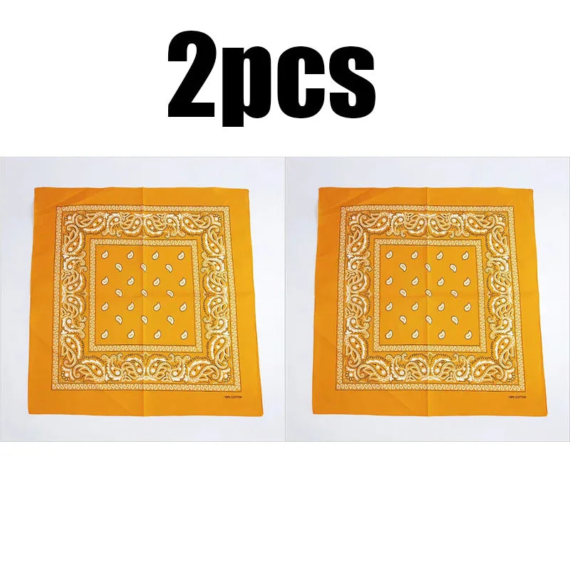 1/2pcs Bandana Kerchief Unisex Hip Hop Black Hair Band Neck Scarf Sports Headwear Wrist Wraps Head Square Print Handkerchief Oasis Select Gold-2pcs