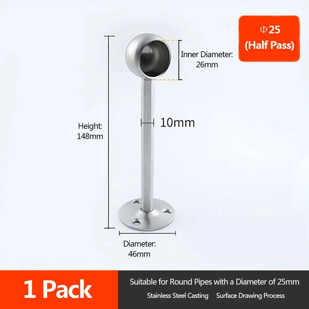 Stainless Steel Pipe Bracket 19/22/25mm | Wardrobe & Curtain Rod