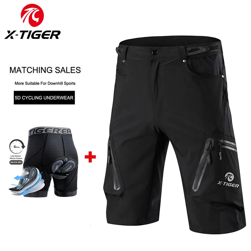 X-TIGER Mountain Bike Shorts Multi Pockets Breathable Loose Waterproof MTB Bike Shorts Gel Pad Shockproof Bicycle Underwear Oasis Select XM-DSKT3-00101 M