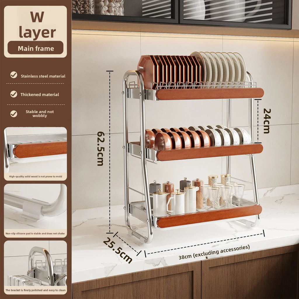 Medieval Stainless Steel Dish Storage Rack Dish Knife Chopsticks Drain Rack Oak Baffle Drying Rack Kitchen Shelf Oasis Select 3 wide edges