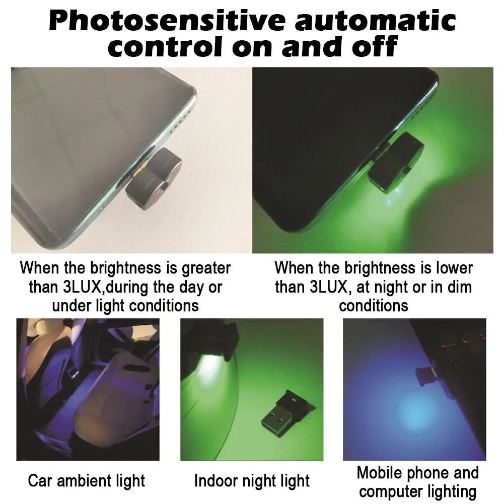 RGB USB-C Car Ambient Light – 8 Colors, Auto Sensor & Memory Car Ambient Light Oasis Select