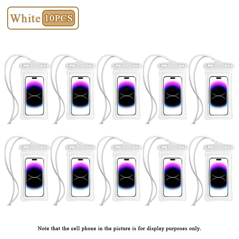 1-20PCS High Transparency Waterproof Phone Pouch with Air Cushion Floating Touch Screen Compatible for Swimming Rafting Beach Oasis Select White-10PCS