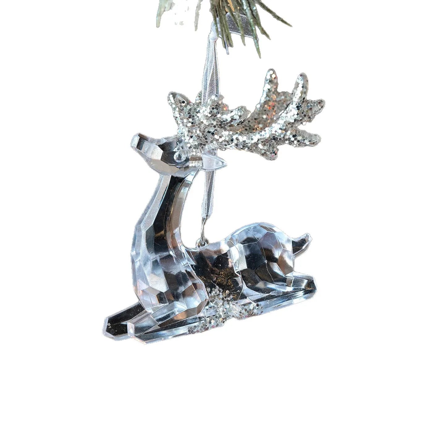 Christmas Tree Pendant Decoration Clear Acrylic Angel Deer Light Luxury Hanging Ornament Christmas Decoration Oasis Select