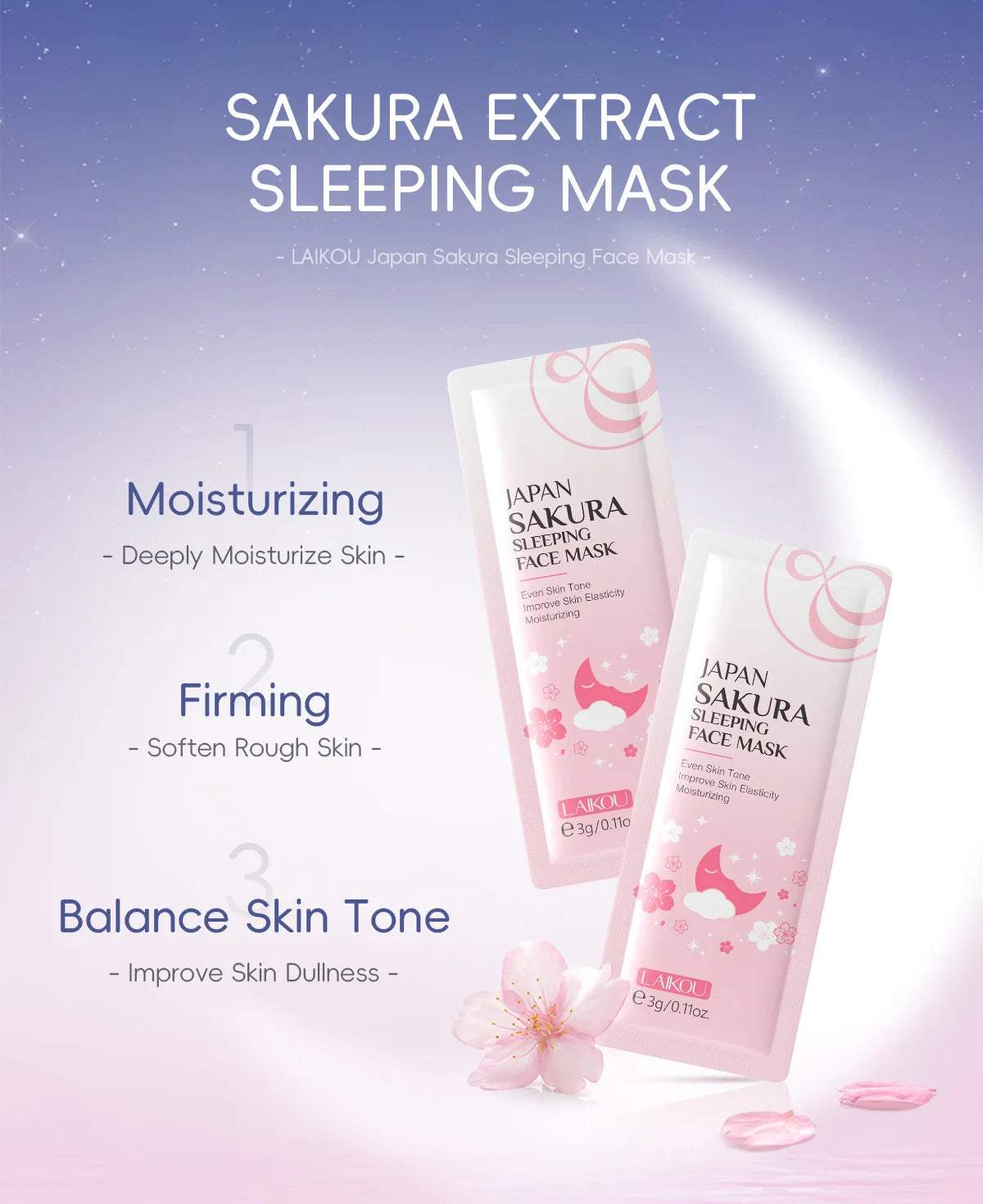 LAIKOU Sakura Moisturizing Facial Mask Hydrating Sleeping Face Sheet Masks Repairing & Nourishing Night Face Mask Skin Care 5pcs Oasis Select