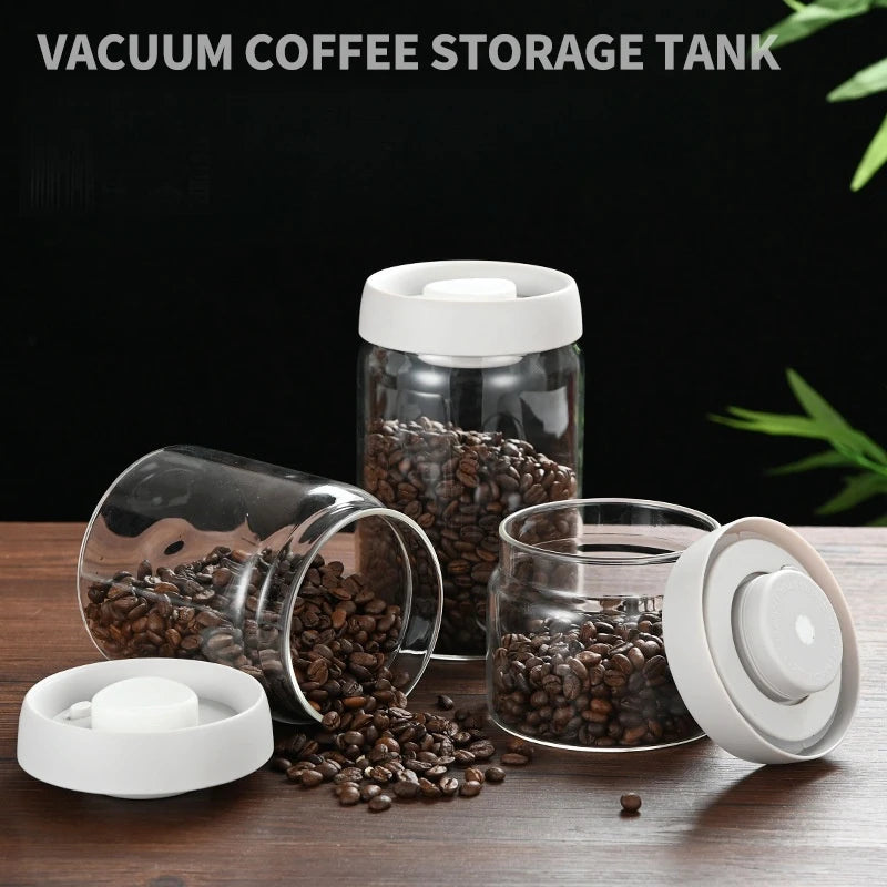 Coffee Beans Vacuum Sealed Tank Glass Sealed Jar Household Moisture-proof Air Extraction Airtight Container Household Coffee Set Oasis Select