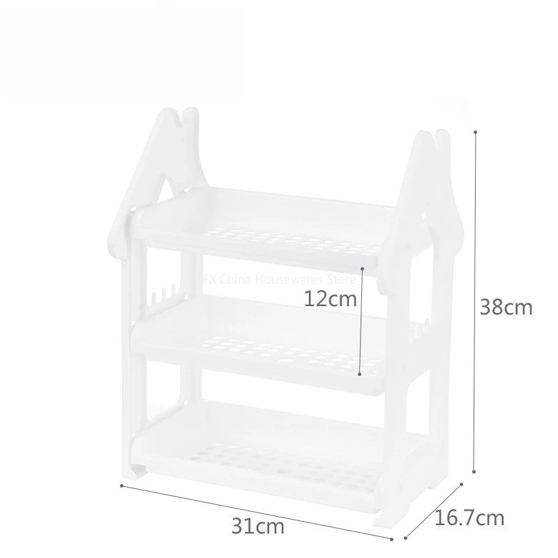 Small House Style 2/3 Layer Kitchen Spice Rack Organizer Plastic Condiment Bottle Shelf for Counter/Bathroom/Desktop Oasis Select 3 Tiers White