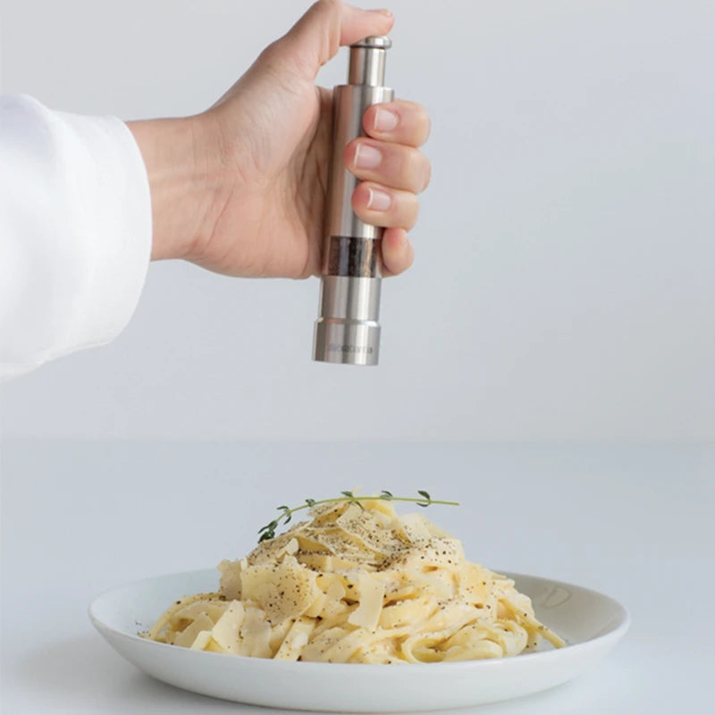 LIKE WISH Manual Salt And Pepper Grinder Set Thumb Push Pepper Mill Stainless Steel Spice Sauce Grinders With Metal Holder Oasis Select