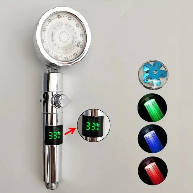 New 3/7 Colors Digital Temperature Display LED Shower Head High Pressure Shower Turbo Bathroom Hand Hose Set Showerhead Nozzle Oasis Select Temp control S