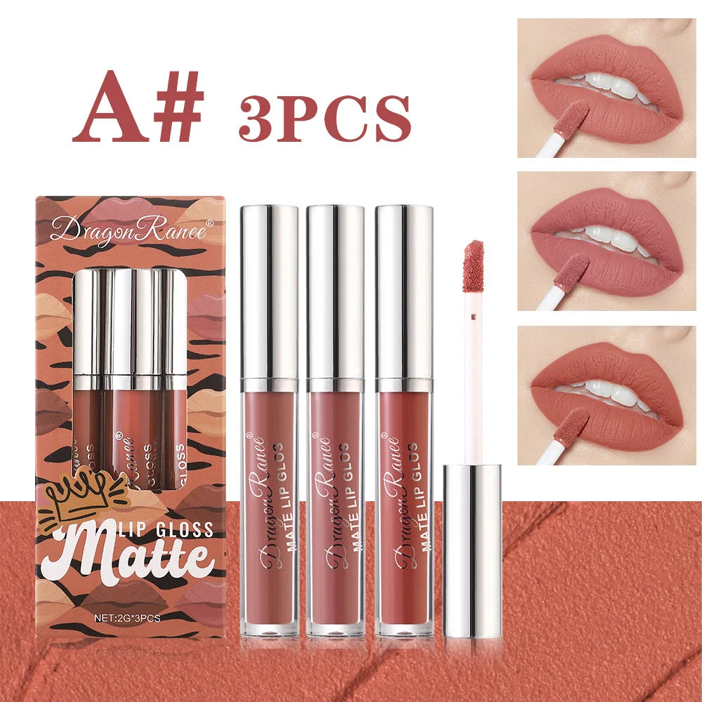 Dragon Ranee 3-Pack Matte Lip Gloss Set | Waterproof Liquid Lipstick