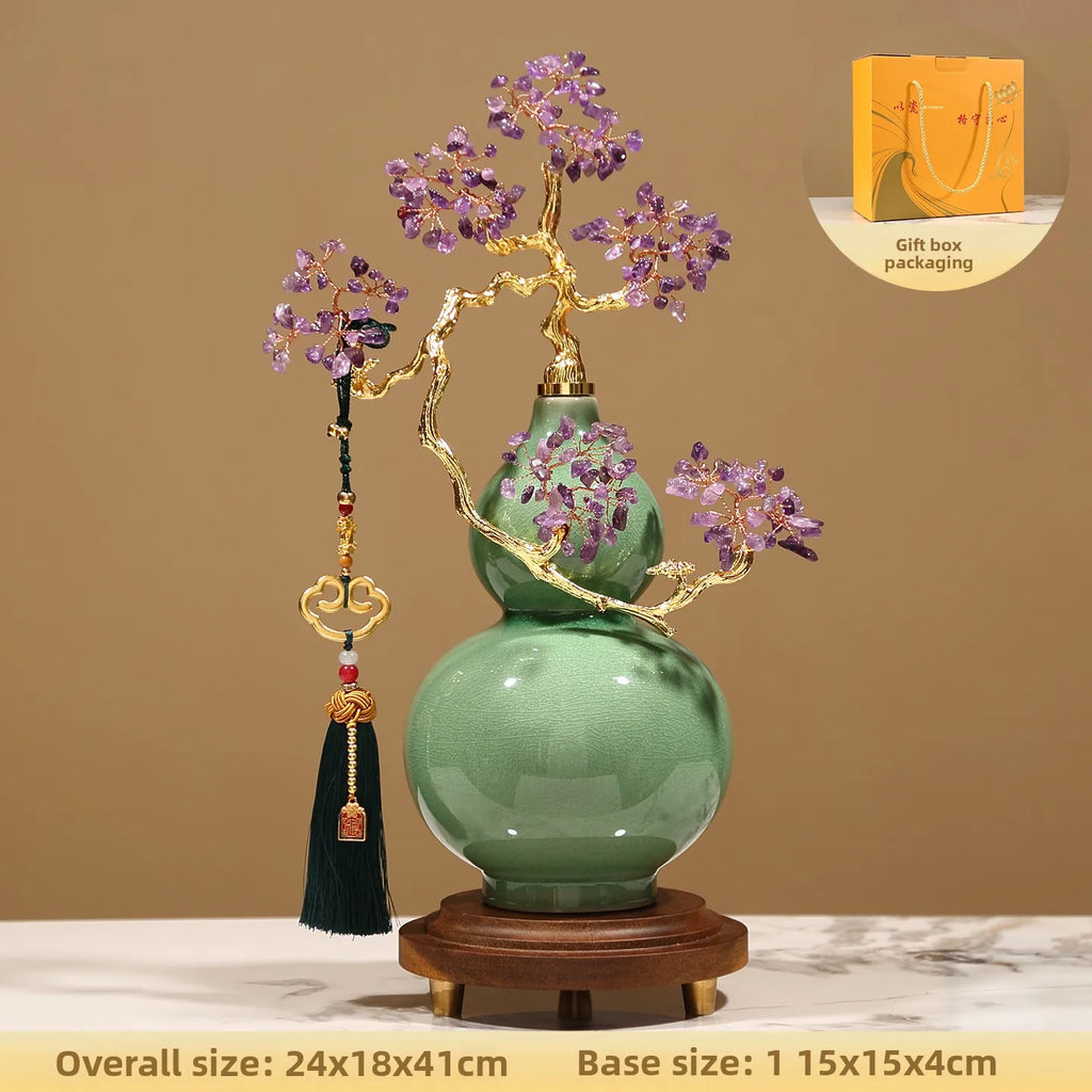 Crystal Stone Gourd Sculpture for Living Room Entrance Wine Cabinet Office Art Craft Decoration Housewarming Gift Oasis Select green 24X18X41cm