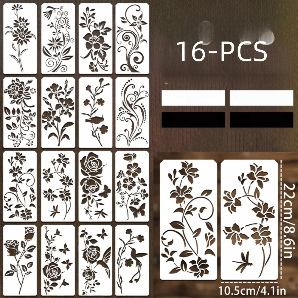 Reusable Plastic Stencils Set Butterfly Design Flower Leaf Pattern Flower Stencils Large Size Spray Painting Painting Templates Oasis Select Type C-16pcs