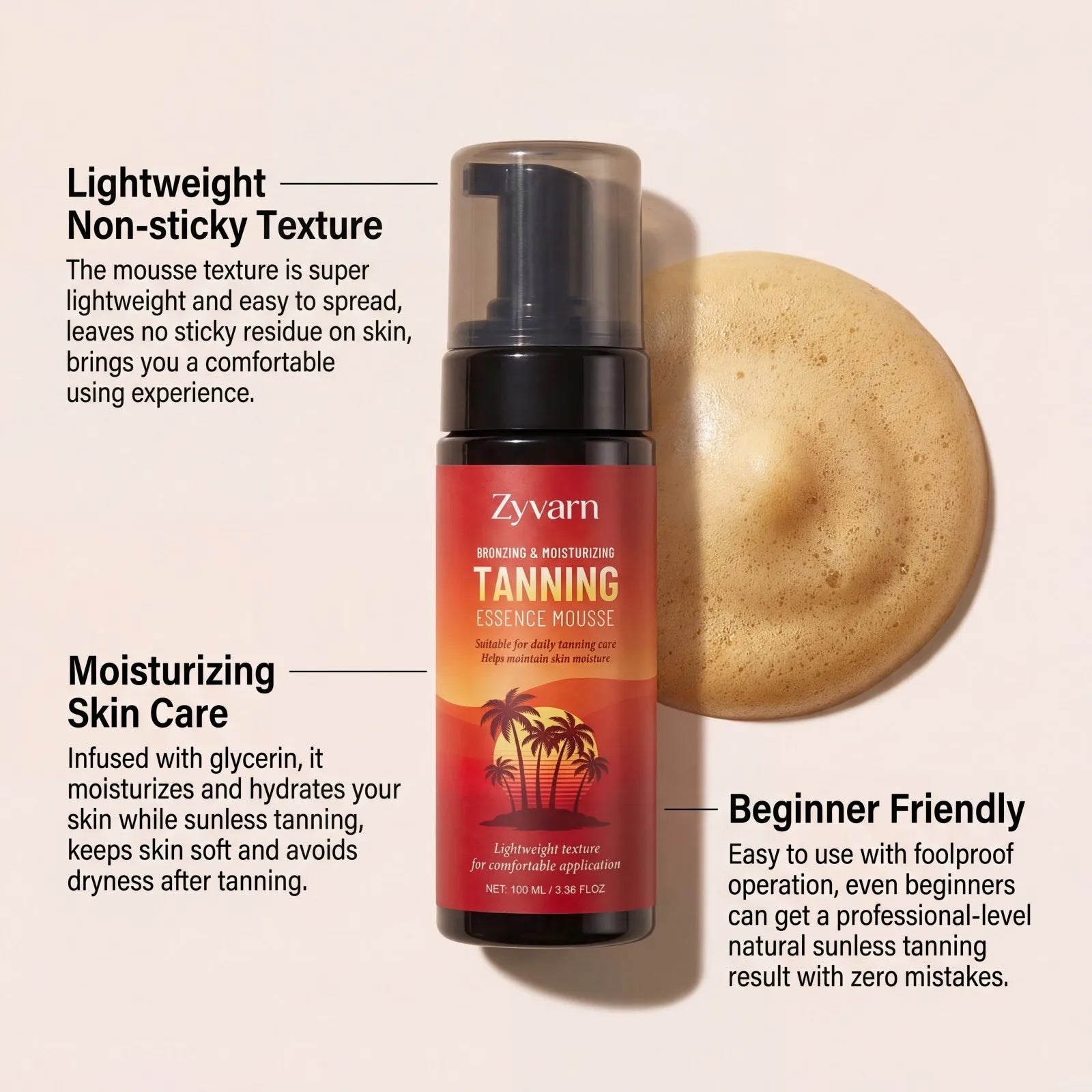 Bronzing Tanning Mousse Sunless Self Tanner Natural Glow Streak Free Hydrating Long Lasting Even Bronze Lightweight Non Sticky Oasis Select
