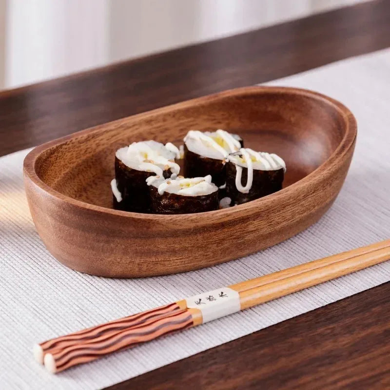 Walnut Wood Boat-Shaped Bowl – Fruit, Nut & Sushi Plate Wooden Serving Bowl Oasis Select