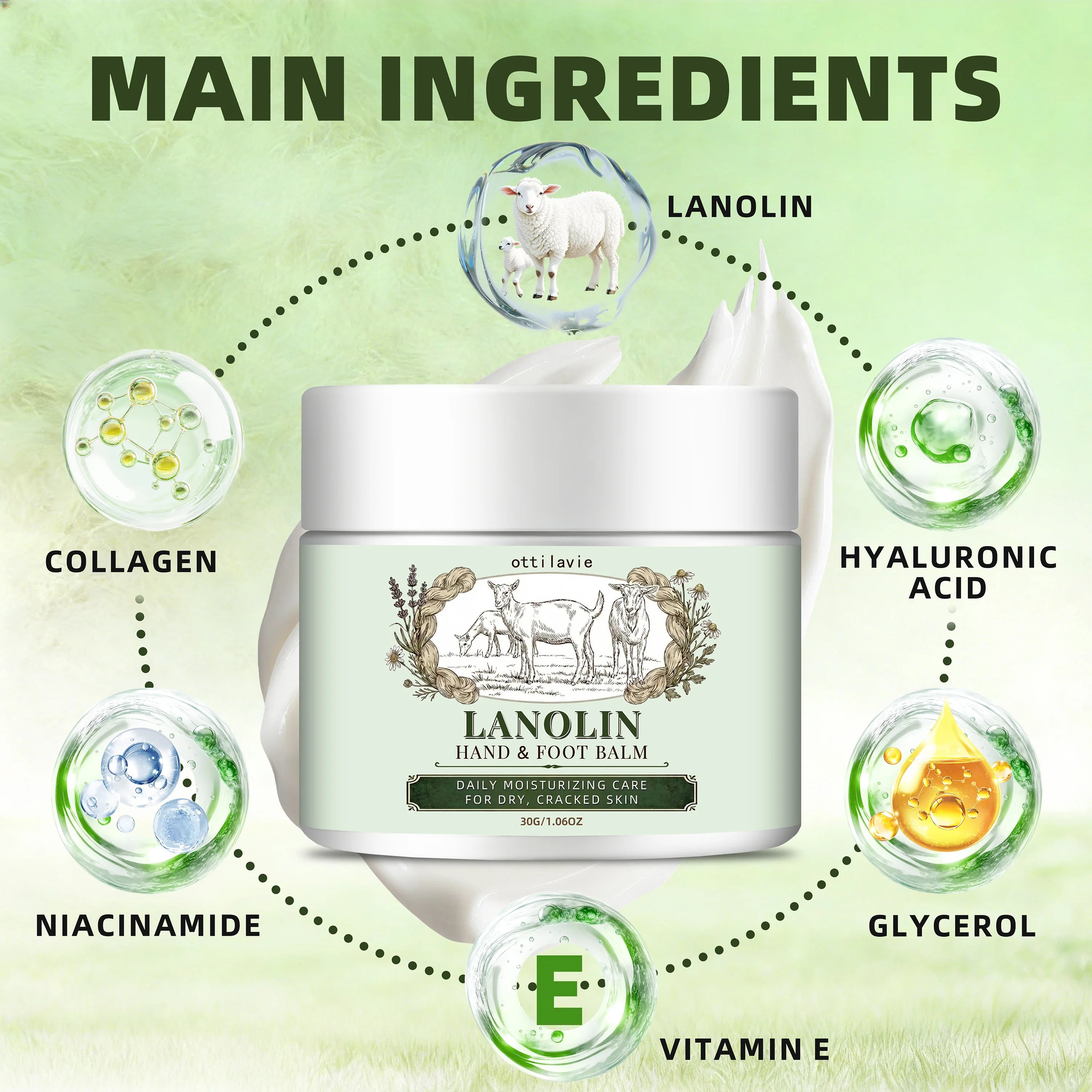 Ottilavie Lanolin Hand & Foot Cream | Travel Size Moisturizer Hand & Foot Cream Oasis Select